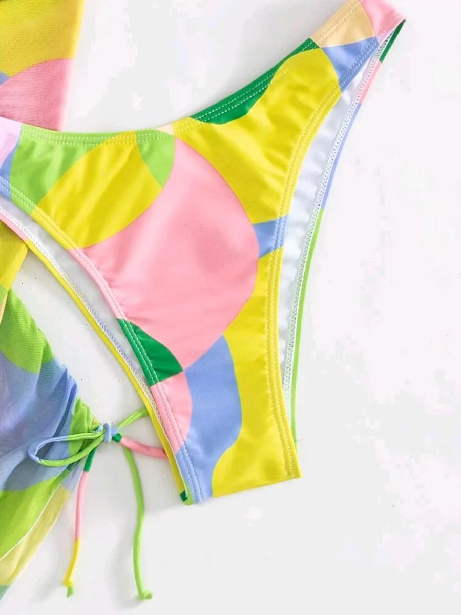 3 Pieces Triangle Halter String Bikini Long Sleeve Swimsuit Women Swimwear Female Bathers Bathing Swimming Swim Suit