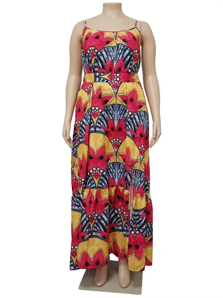 Wmstar Plus Size Dresses for Women Floral Printed Slip Loose Stretch Big Swing Maxi Dress Summer Clothes Wholesale Dropshipping