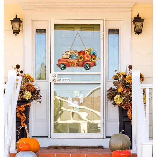 Autumn Pumpkin Welcome Sign - Rustic Wood 'Hello Fall' Hanging Decoration for Thanksgiving, Porch, Home Wall Indoor/Outdoor