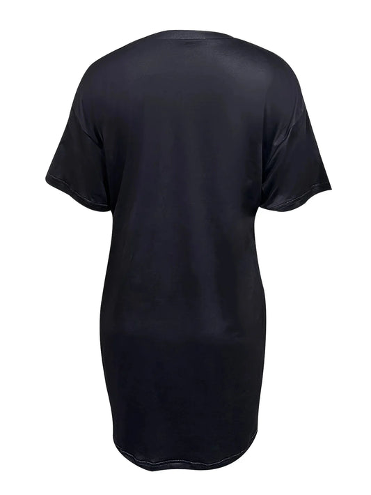 Women's Summer Casual Queen Print Loose Size Round Neck Short Sleeve T-shirt Dress