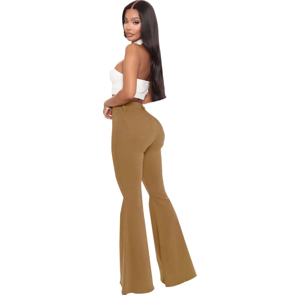 Women Jeans Flare Pants Sexy Denim Long Pant Hip Wrap Casual Solid Elegant Splice Regular Slim Fit High Waist Trousers Summer