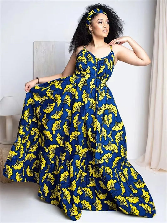 Wmstar Plus Size Dresses for Women Floral Printed Slip Loose Stretch Big Swing Maxi Dress Summer Clothes Wholesale Dropshipping