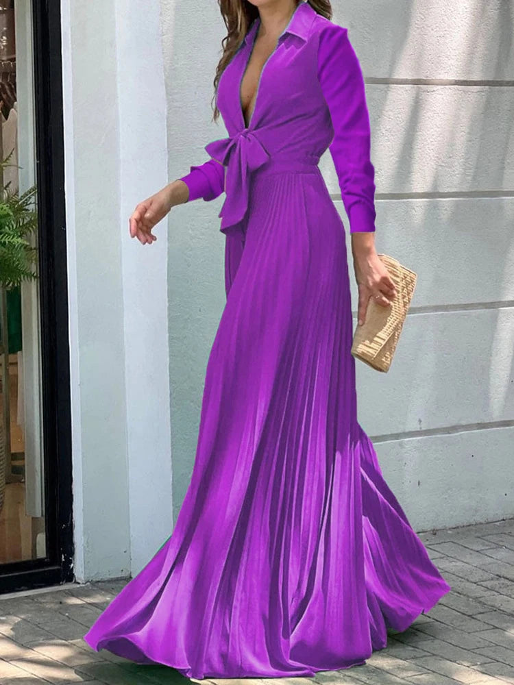 Autumn Winter Fashion V-neck Long Sleeve Elegant Blouse Print Lapel Top Women Solid Color Loose Casual Wide Leg Jumpsuit