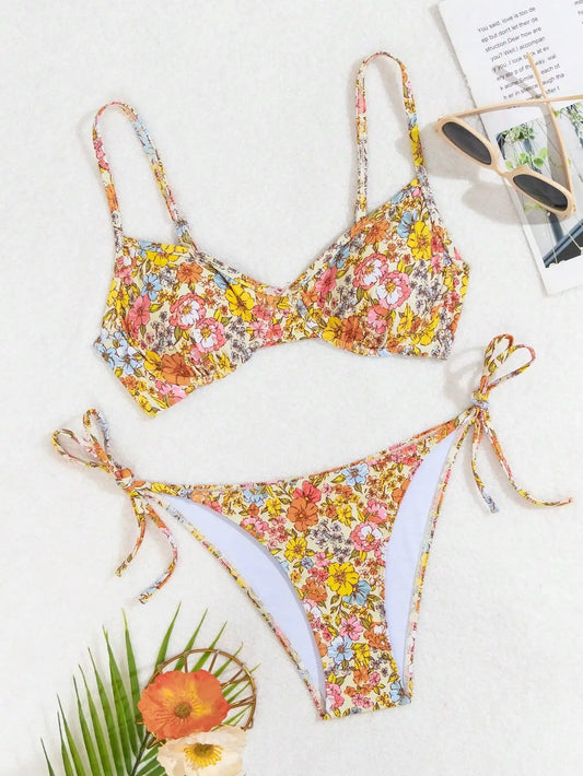 2025 Women's Bikini Sets New Floral Print Bikini Sets Underwire Tie Side Swimsuit Two Piece Bathing Suits Swimwear