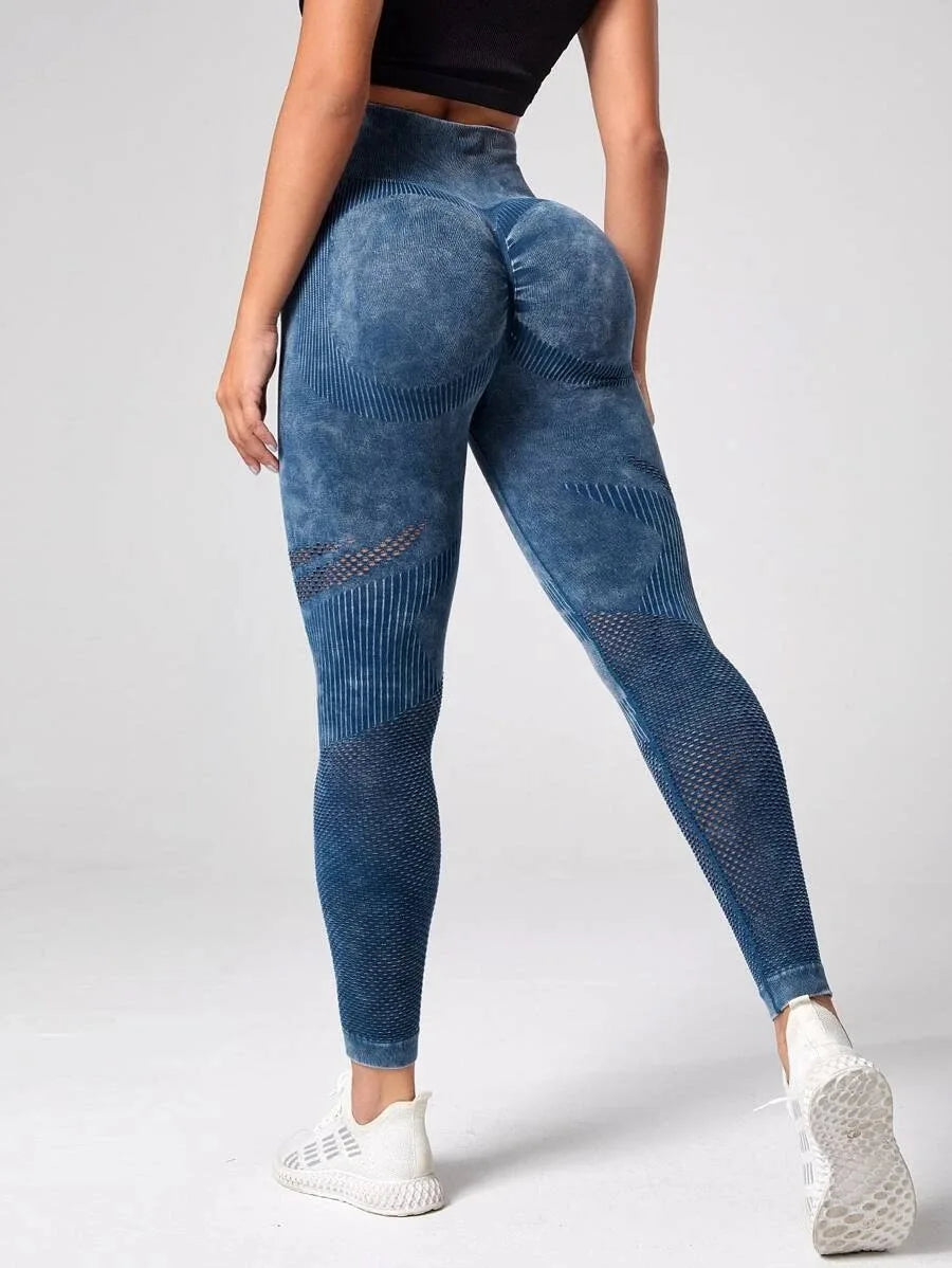 WOYYHO Athletic Pants Women Seamless Yoga Pants Mesh Sports Leggings High Waist Gym Tights Workout Squat Proof Pants