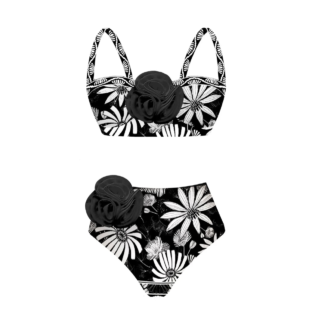 2025 Bikini Underwire 3D Flower Swimsuit High Waist Swimwear for Women Push Up Two Piece Bathing Suits Summer Female