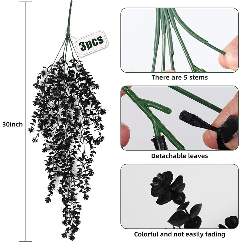 70CM Artificial Eucalyptus Plant Hanging Simulation Black Fake Hanging Vine Plants Diy Home Outdoor Halloween Thanksgiving Decor