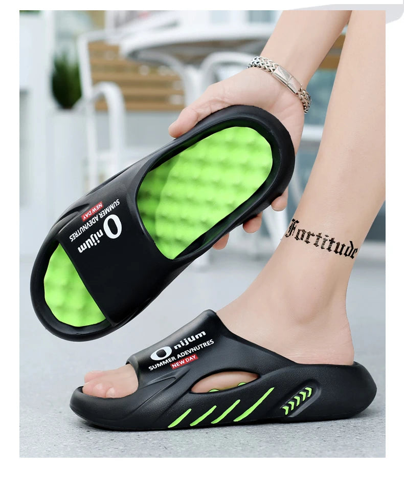 2024 New Men Massage Slippers Slides Indoor Outdoor Sandals Beach Casual Shoes Comfortable Sole Men's Slippers Big Size 38-47