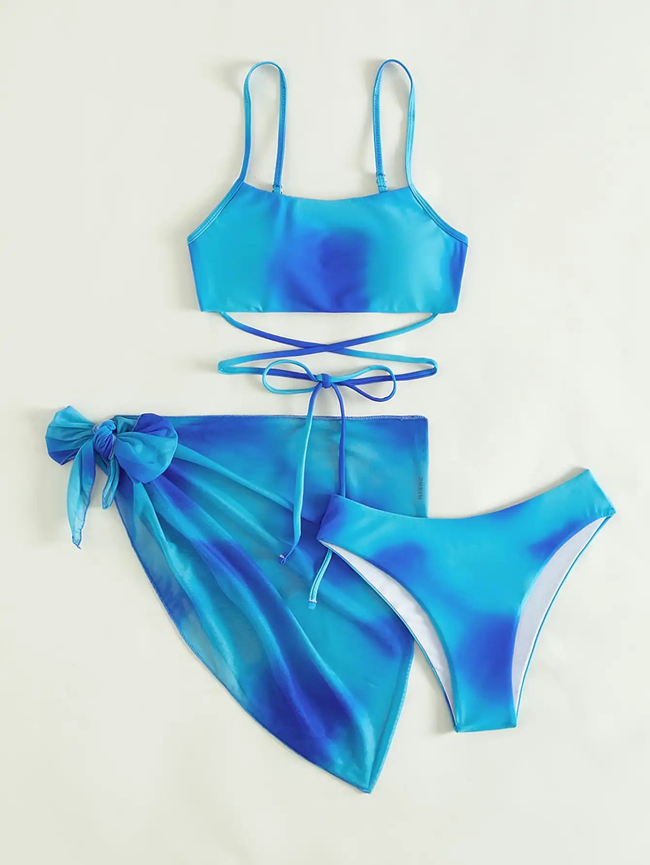 3 Pieces Ombre Lace Up Bikini Swimsuit & Beach Skirt Sexy Swimwear Women 2025 Bathing Swimming Swim Suit Female Summer Beachwear