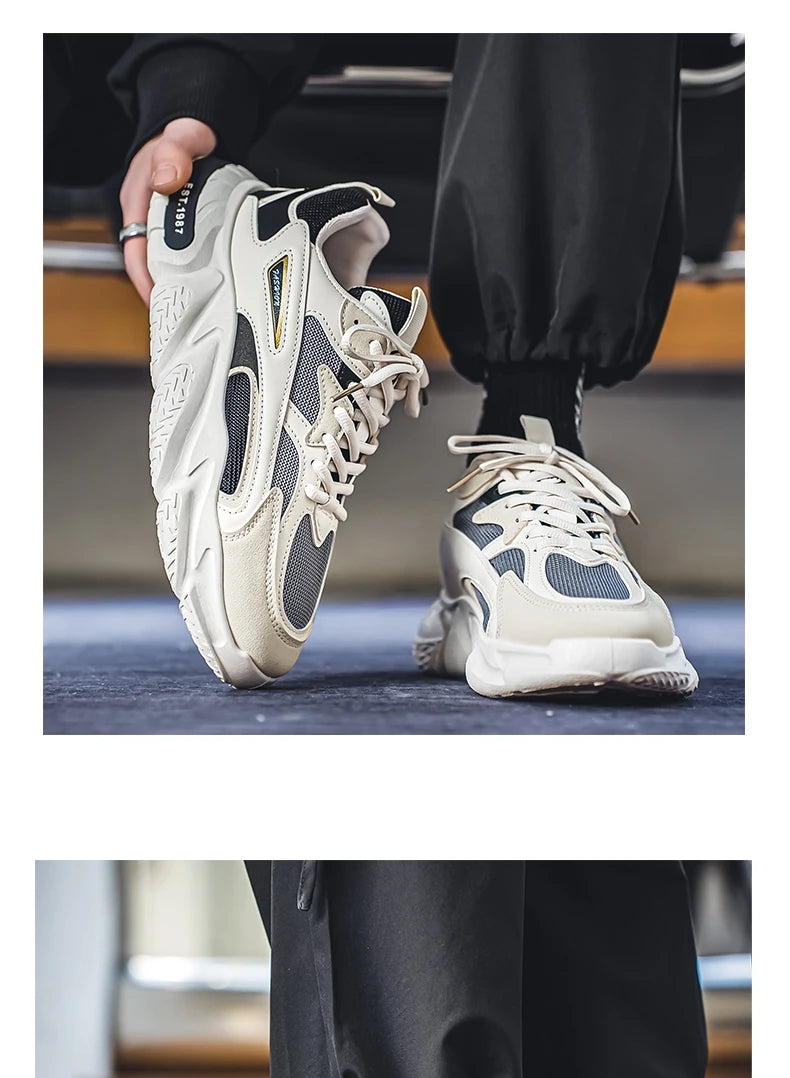 2025 Thick Sole Versatile Clunky Sneaker For Men New Trend Mesh Lace Up Breathable Casual Sports Shoes Increased Soft Soles