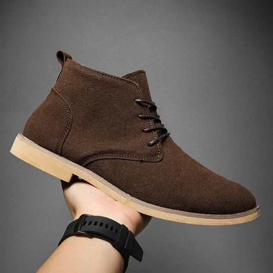 British Style Brown Men’s Suede Leather Boots Comfort Chelsea Boots Men Lace-Up Pointed Ankle Boots For Men botas para hombre