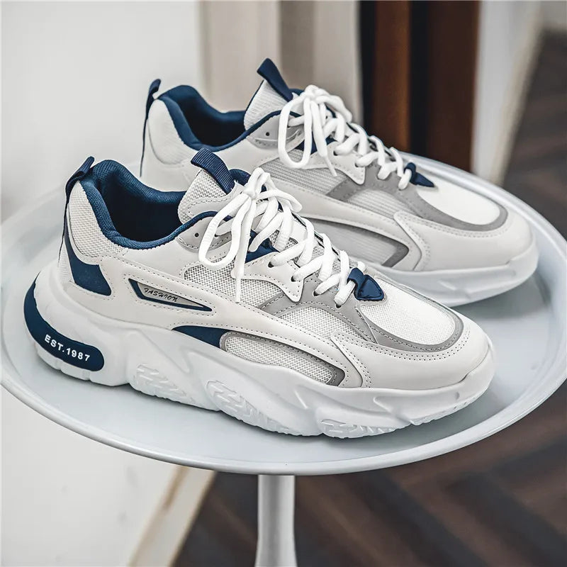 2025 Thick Sole Versatile Clunky Sneaker For Men New Trend Mesh Lace Up Breathable Casual Sports Shoes Increased Soft Soles