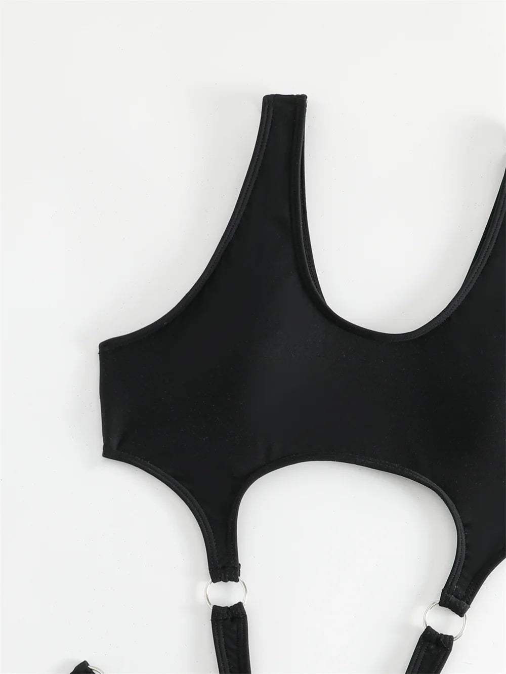 Black Punk Bikini Rings Sexy Bandage Luxury Swimsuit Cut Out Micro Bikinis Extrem Push Up Monokini Women Goth Swimwear Beach Set