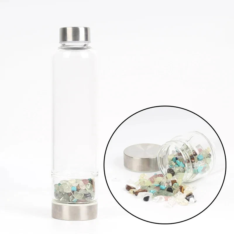 550ML Creative Natural Quartz Crystal Glass Water Bottle Irregular Stone Cup Point Wand Healing Infused Elixir Cup Natural Stone