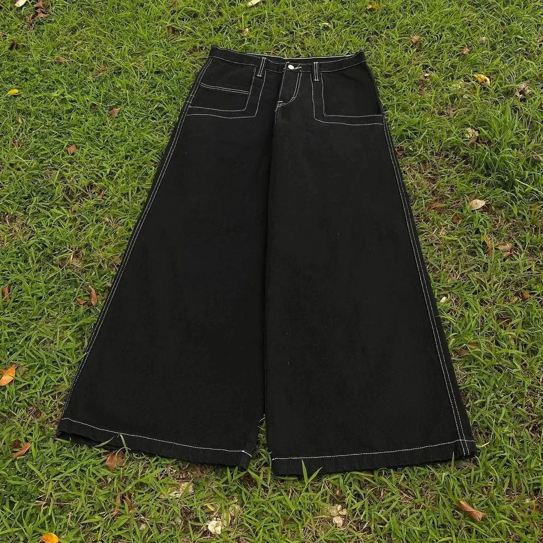 Wexwear Jeans New Y2K Harajuku Hip Hop Letter Embroidered Retro Baggy Jeans Denim Pants Men Women Goth High Waist Wide Trousers