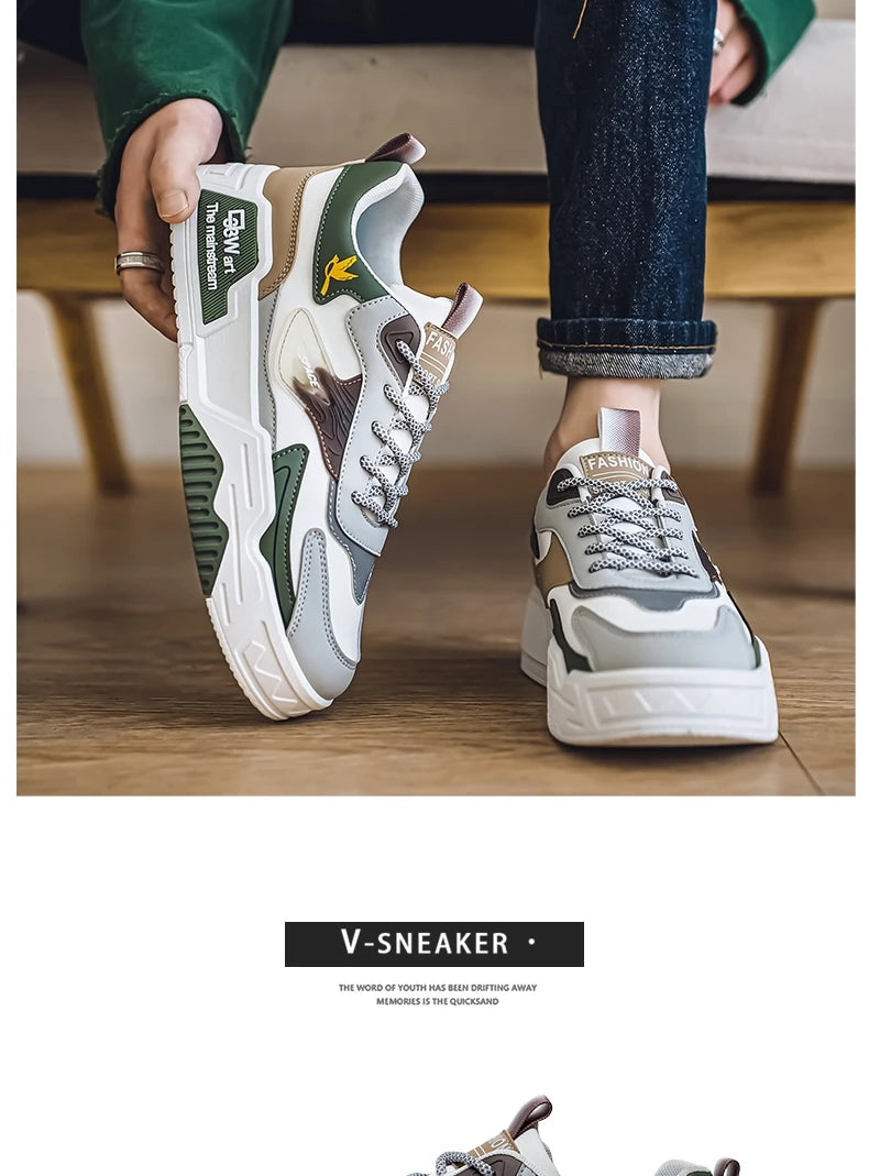 2024 Autumn New Casual Sports Shoes Men's Leather Low-Top Fashion Trend Easiest for Match Running Shoes Men's Skateboard Shoes Suitable for Outdoor Sports