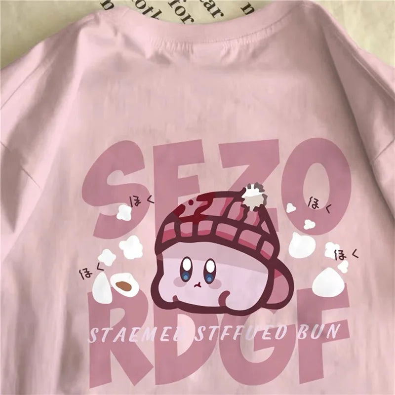 2025 Summer New Japanese Sweet Academy Style Printed Plus Size Loose Short Sleeved T-shirt for Women