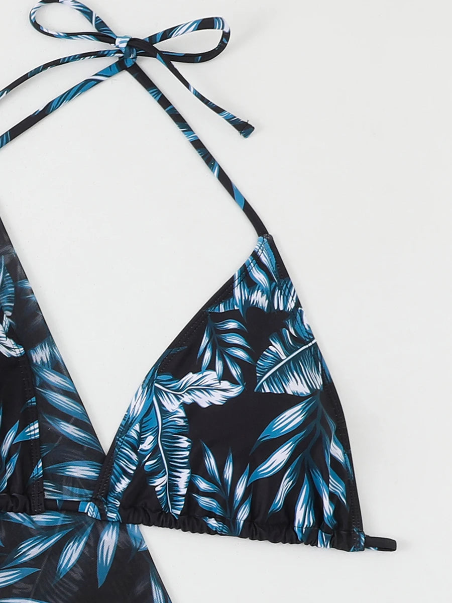 2025 Print Cross V Neck Large Size Halter Bikini 3 Piece Swimsuit Women Swimwear Female Bathing Swimming Swim Suit Beach Bathers