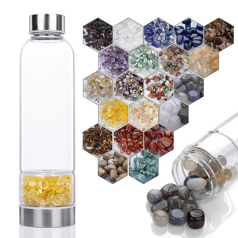 550ML Creative Natural Quartz Crystal Glass Water Bottle Irregular Stone Cup Point Wand Healing Infused Elixir Cup Natural Stone