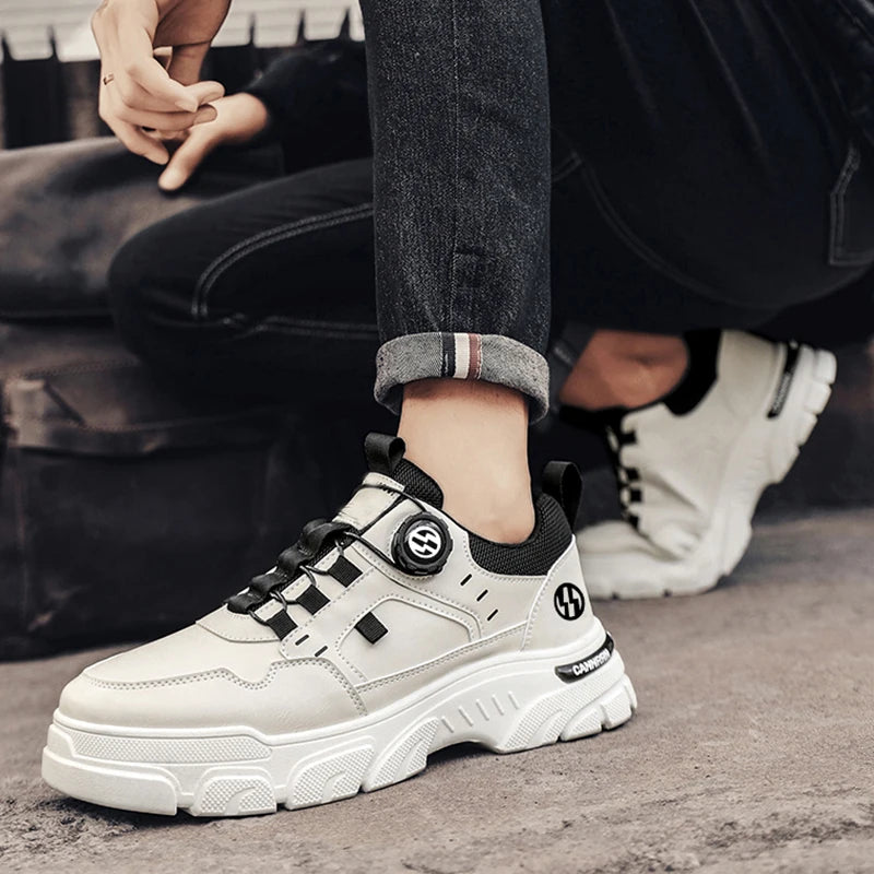 British Style Outdoor Men Work Shoes Rotating Button Fashion Motorcycle Shoes Versatile Men Casual Shoes Comfortable Sport Shoes