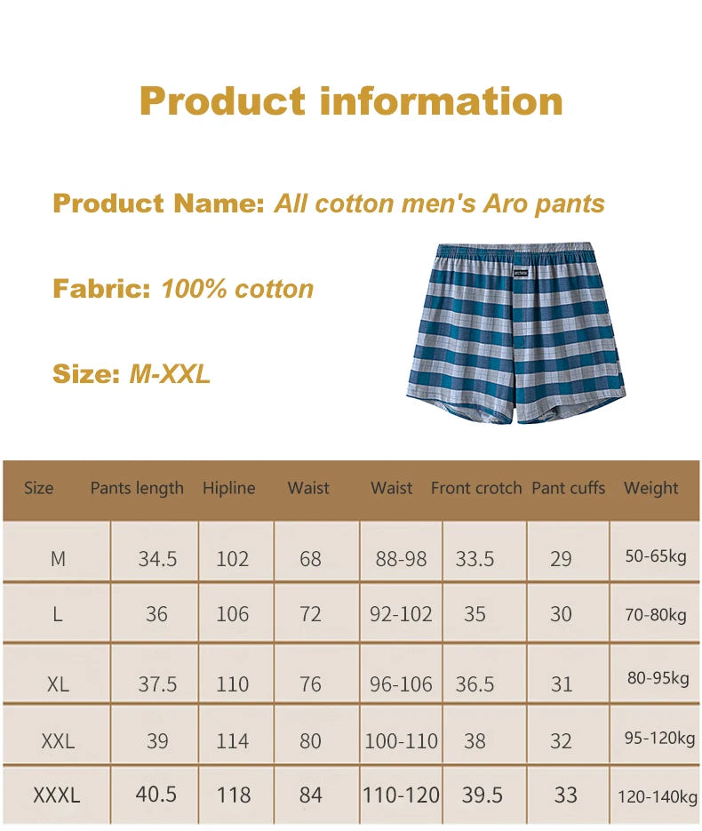 4pcs Male Arrow Pants Men Cotton Plaid Boxers Shorts Loose Mid-Waisted Men's Plus Size Underwear Homewear Comfortable Panties