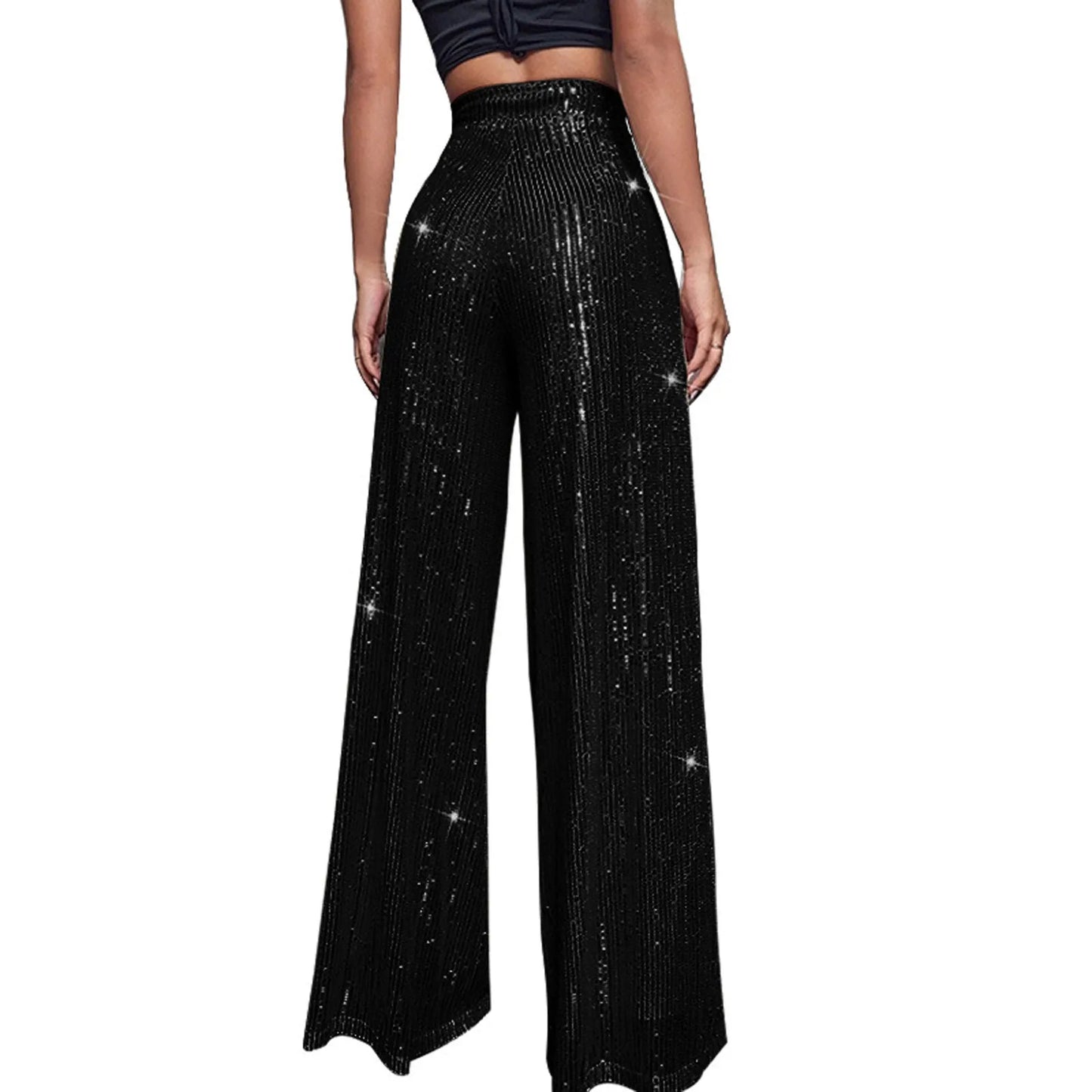 Women's Fashion Solid Color High Waist Sequin Side Zipper Draped Wide Leg Pants Pants for Women Women’s Pants Women’s Pants 2024
