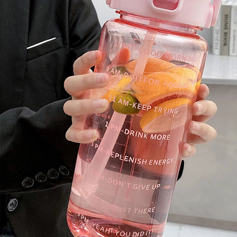 2 Liter Sports Water Bottle With Straw Men Women Fitness Water Bottles Outdoor Cold Water Bottlesc With Time Marker Drinkware1