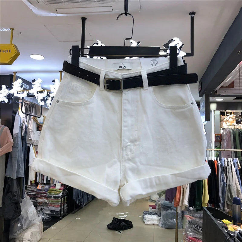 Black Gray Women Summer High-waist Slimming Outdoor Wear A- label Hot Pants Loose Cotton Shorts Urban Casual Style