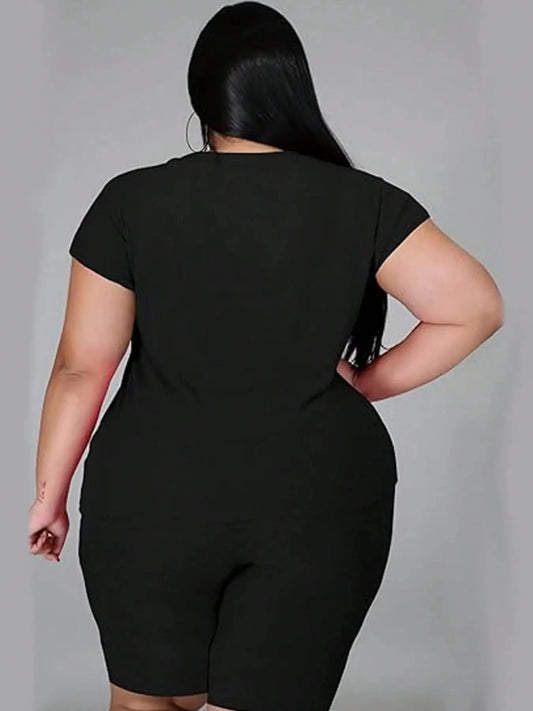 2024 Spring and Summer Plus Size Set Summer Simple New Solid Color Short Sleeve Round Neck Loose Casual Elastic Pants Set