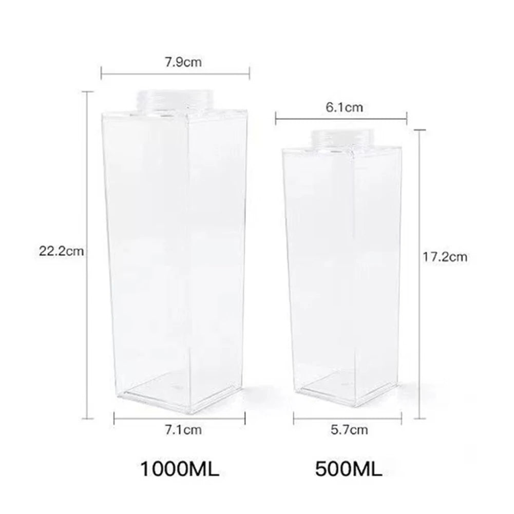 1PCS Random Colorful Transparent Milk Carton Kitchen Water Bottle Portable Box for Milk Juices Water 500ml/1000ml