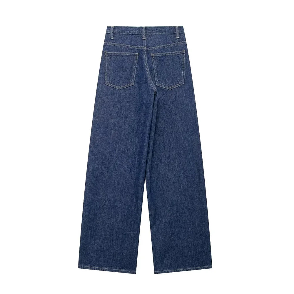 TRAF Women's Basic Hundred Jeans New Fashion Asymmetric Design High Waist Wide Leg Trousers Casual Women's Straight Leg Jeans