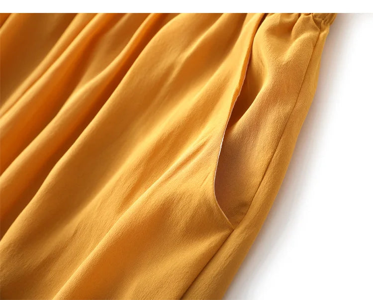 SuyaDream Women Wide Leg Pants 100%Real Silk Solid Elastic Waisted Ankle-length 2024 Office Spring Autumn Chic Trousers Black