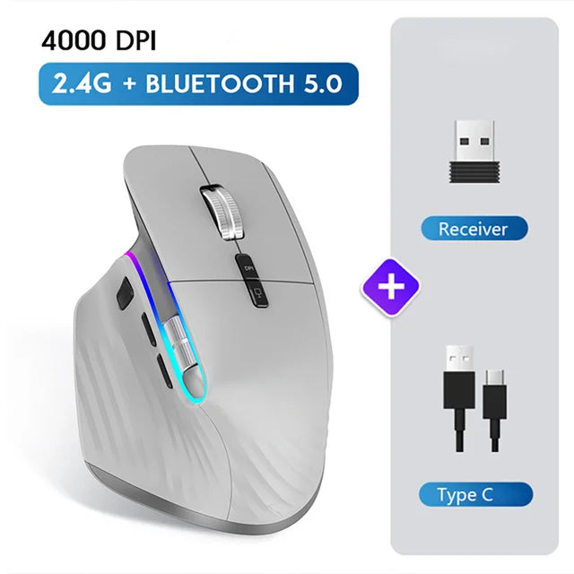 2.4G Wireless Mouse Bluetooth RGB Rechargeable Ergonomic Design Computer Mice For Computer Gaming Office