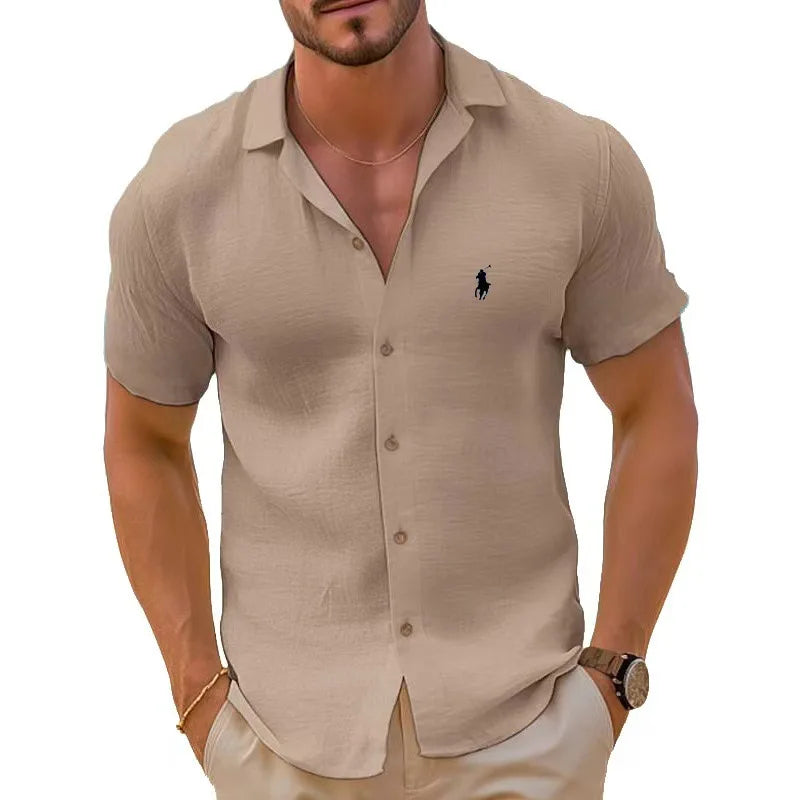 2025 Summer Hot Selling Men's Beach Shirt Cotton Hemp Short Sleeve Hawaiian Wind Speed Dry Breathable Vacation Casual Shirt