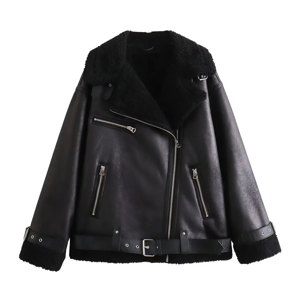 2024 RARF Autumn New Women's European and American Style Loose Fashion with Belt Double sided Collar Jacket Coat