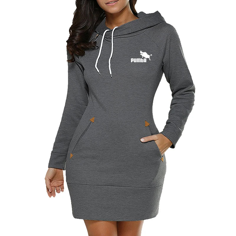 Sweatshirt Womens Dresses Pockets Fashion Casual Zip Neckline Sports Skirt Warm Simple Daily Autumn Hooded Comfort Autumn Winter