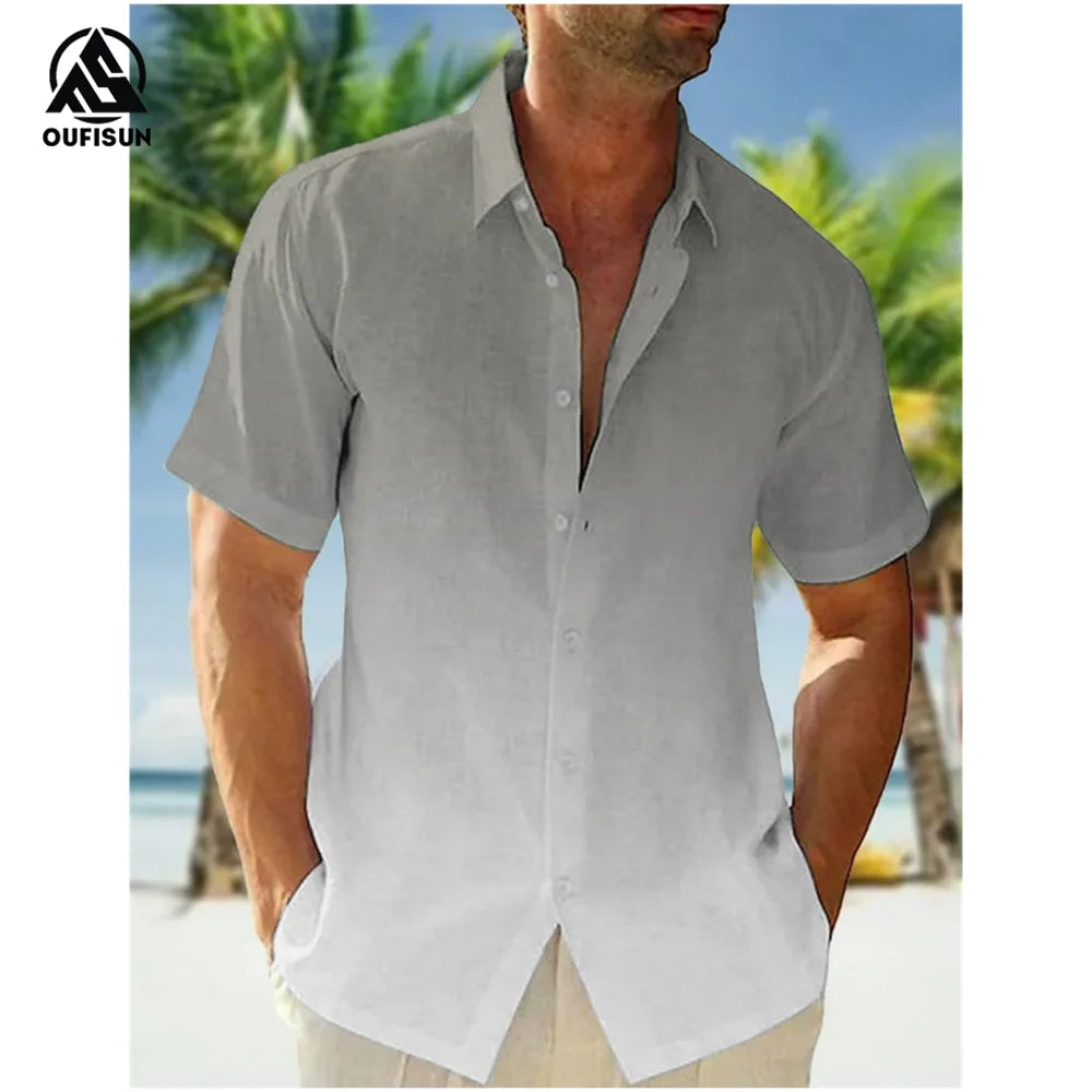 2024 Casual Men's Shirts Summer Clothing Gradient Graphics Apparel Vacation Seaside Oversized Short Sleeve Tops For Male