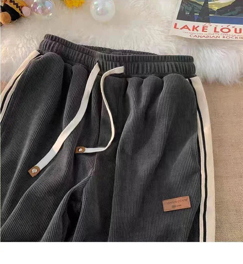 2024 Corduroy Striped Sweatpants Women Streetwear Thick Wide Leg Pants Y2K Harajuku High Waist Joggers Korean Baggy Trousers
