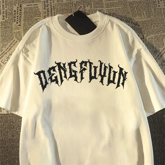 2025 New pure cotton American retro skull print T-shirt with round neck and short sleeve women summer European and American tops