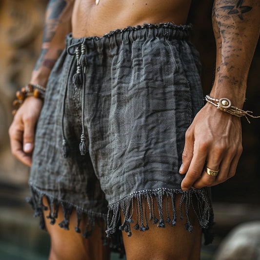 Casual Loose Patchwork Mens Cotton Shorts Summer Daily Leisure Breathable Drawstring Shorts For Men Beach Vintage Florals Shorts