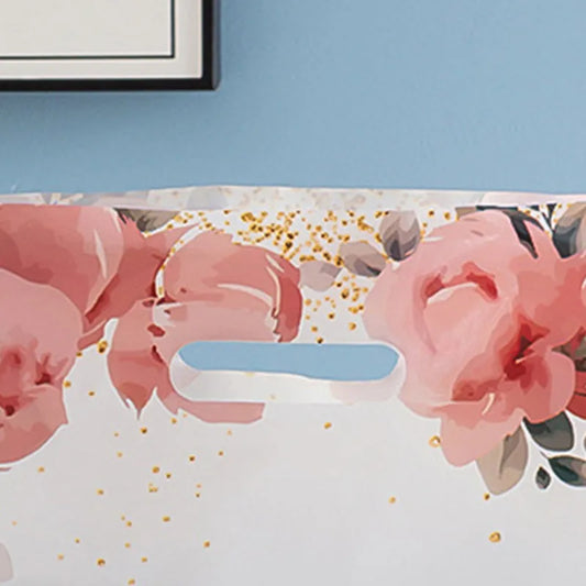 Thank You Flower Gift Bags For Small Business Plastic Shopping Bag Wedding Birthday Present Package Storage With Handle 10PCS