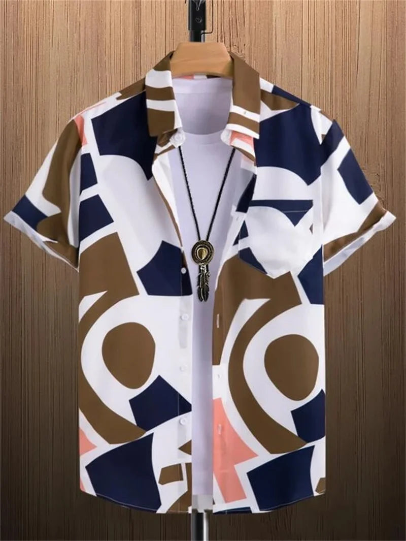 Abstract Art Men's Shirts Summer Casual Simple Pattern Shirt Men's Outdoor Loose Breathable Clothing Hawaiian Men's Beach Wear