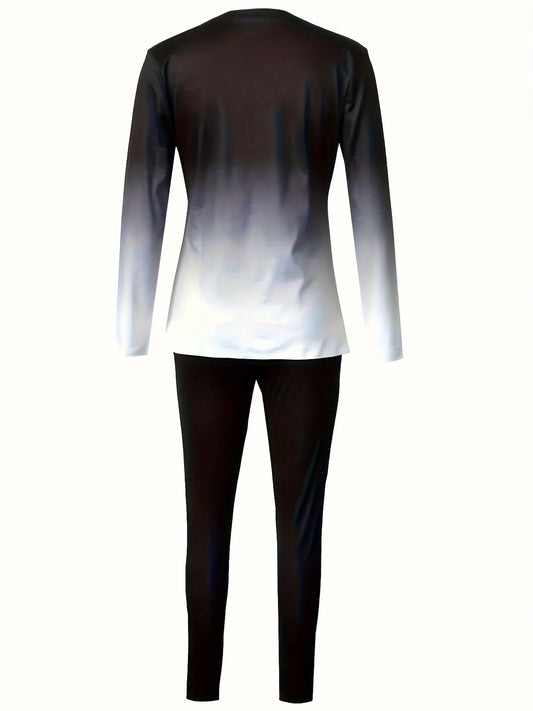 AliExpress Europe and the United States plus size spring and autumn new round neck gradient long sleeve trouser set