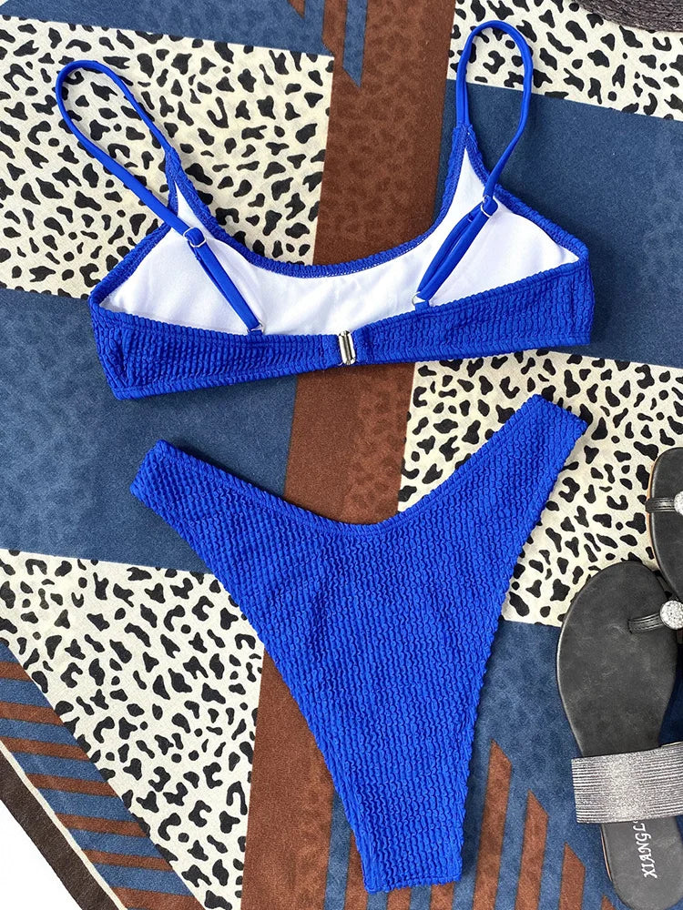 7 Colors Wrinkled Crinkled Triangle Bikini Women Swimwear Female Swimsuit Two-pieces Bikini set Bather Bathing Suit Swim Lady