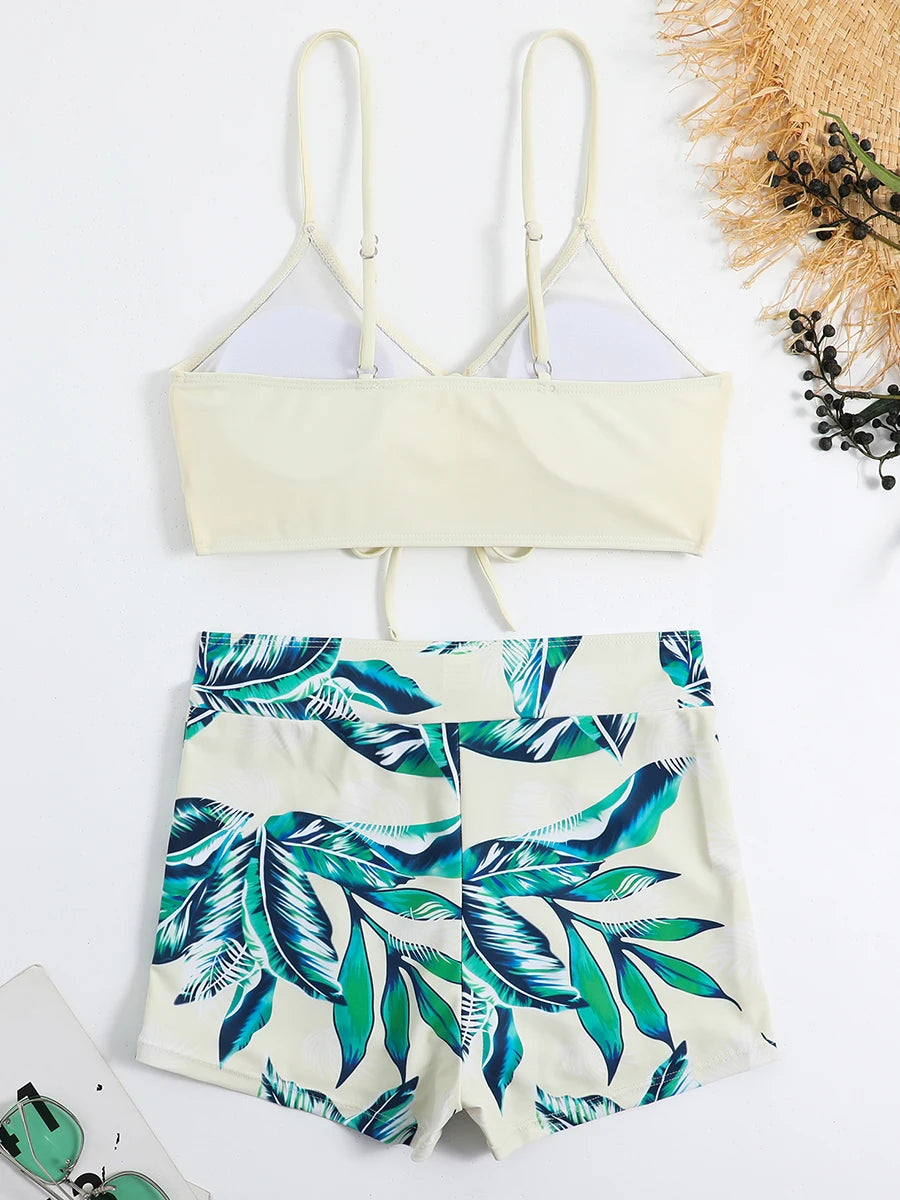 2025 Tie Dye Bikini Drawstring Swimsuit Women High Waist Shorts Swimwear Female Padded Bathing Suit Swimming Beachwear Summer