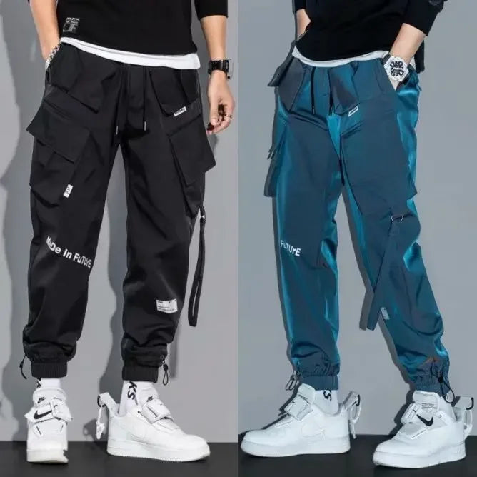 2025 Spring And Autumn New Men's Cargo Pants Loose Fit Multiple Pockets With Drawstring Casual Style Japanese Trendy Brand