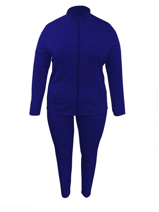 4XL 5XL LW Plus Size Women Spring Casual Long Sleeve Mandarin Collar Kangaroo Pocket Zipper Design Pants Set for Women