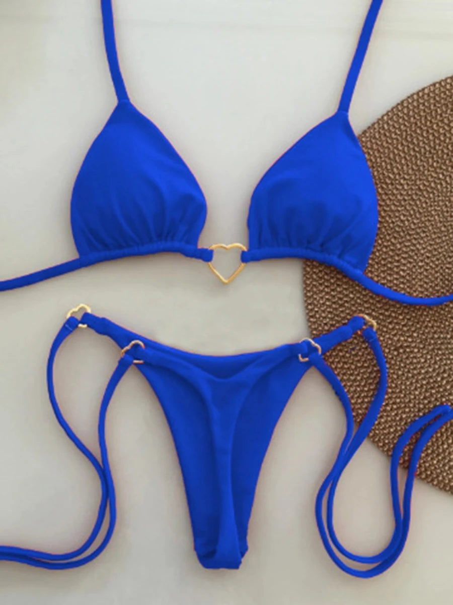 Triangle Thong Bikini 2025 Women Halter Swimsuit Solid Sexy Brazilian Swimwear Female Bathers Bathing Swimming Swim Suit Beach