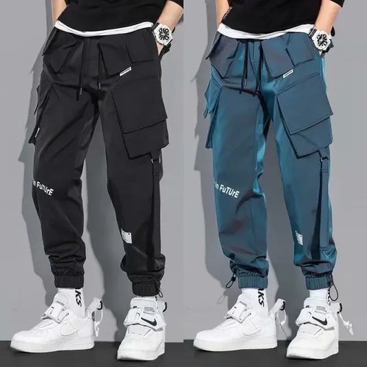 2025 Spring And Autumn New Men's Cargo Pants Loose Fit Multiple Pockets With Drawstring Casual Style Japanese Trendy Brand