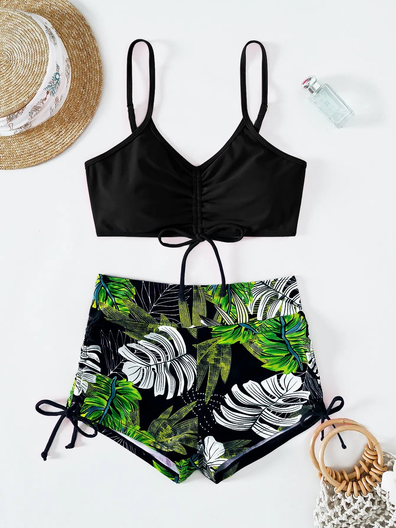 2025 Tie Dye Bikini Drawstring Swimsuit Women High Waist Shorts Swimwear Female Padded Bathing Suit Swimming Beachwear Summer